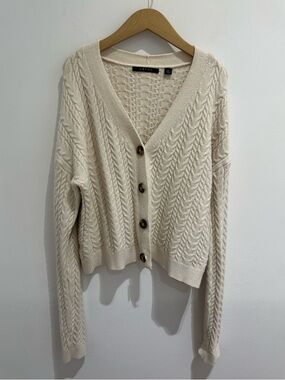 Cyrus Ivory Cable-Knit Button Cardigan